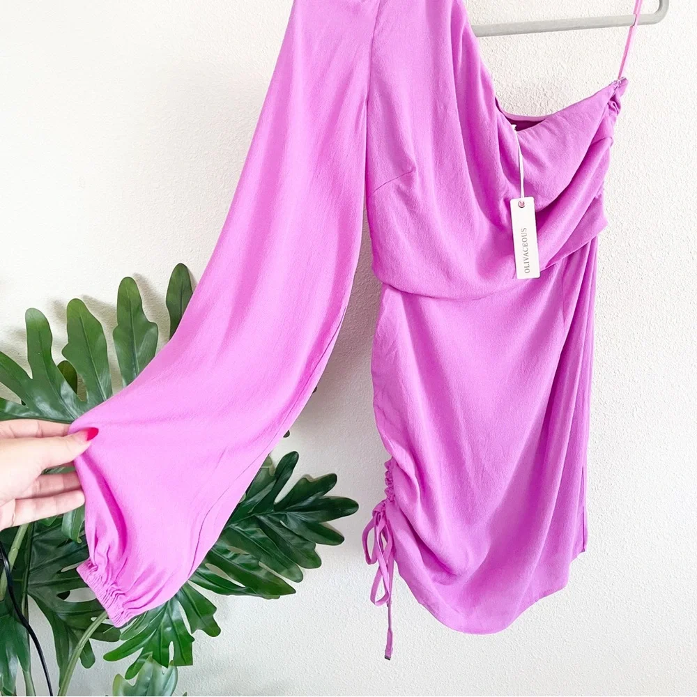 NWT Olivaceous Pink Gabelli One Sleeve Cut-Away Mini Dress M - Picture 6 of 14